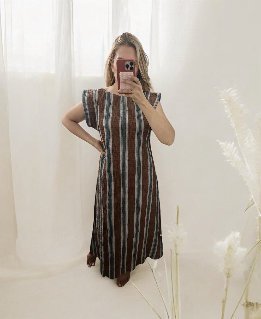Mara Hoffman Striped Multicolor Brown Maxi Dress Size Small